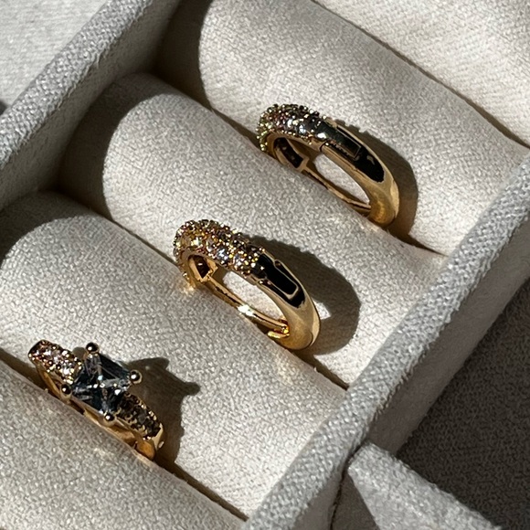 Mini Rhinestone Gold Plated Hoops - Picture 2 of 3